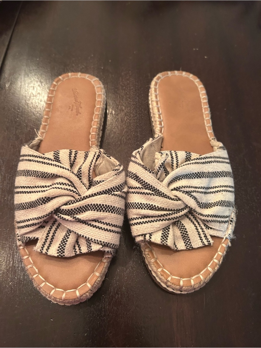Universal Thread Striped Knot Espadrille Slides - Black & Cream